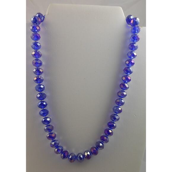 Handmade Crystal Necklace AB Purple-Blue Heart Toggle Beaded Spacers Vintage - Picture 4 of 10